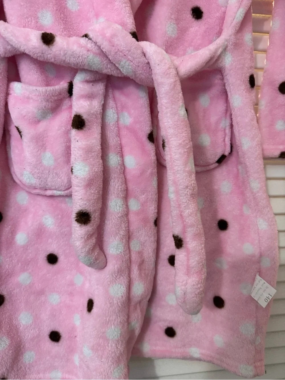 Girls' Plush Hooded Robe in Pink Polka Dot
